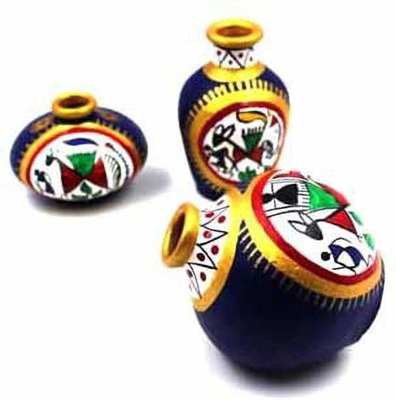 ESVAR STONECRAFT Present A Terracotta Hand Painted Decorative Pot Decorative Showpiece - 12 cm  (Terracotta, Multicolor)