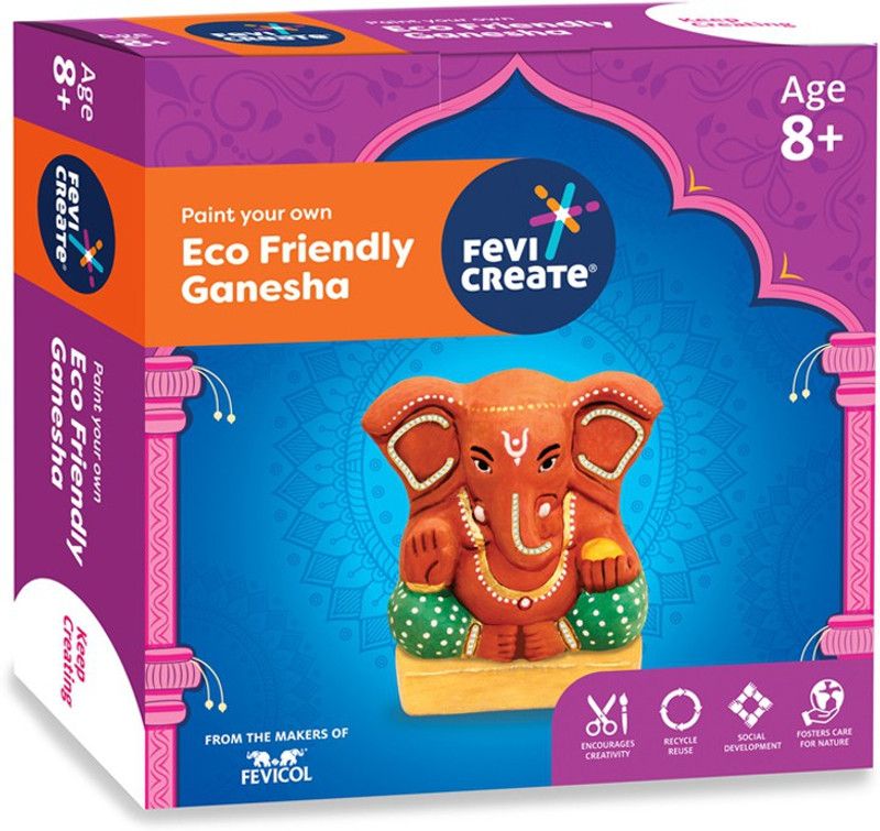 Fevicreate Eco-Friendly DIY Ganesha Kit, Paint Your Own Water Soluble Clay Ganapati Idol Decorative Showpiece - 20 cm  (Clay, Multicolor)