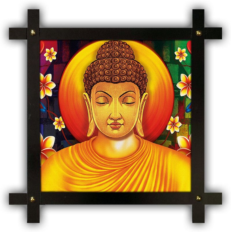 Poster N Frames Cross Wooden Frame Hand-Crafted with photo of Buddha 14778-Crossframe Digital Reprint 16.5 inch x 16.5 inch Painting  (With Frame)
