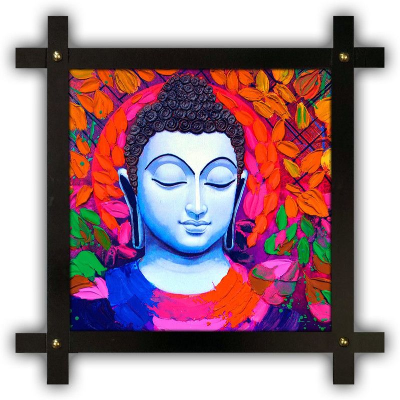 Poster N Frames Cross Wooden Frame Hand-Crafted with photo of Buddha 18181-Crossframe Digital Reprint 16.5 inch x 16.5 inch Painting  (With Frame)