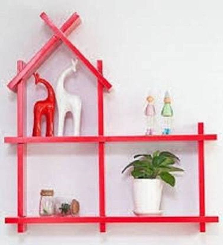 Crownista Wooden Wall Shelf (Number of Shelves - 4, Red ) MDF (Medium Density Fiber) Wall Shelf  (Number of Shelves - 4, Red)