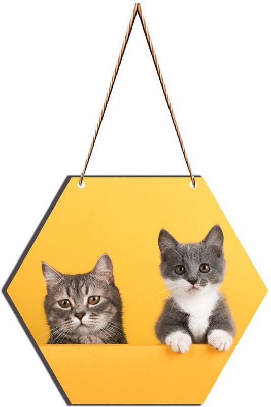Onlinch Pussy Cat MDF Plaque for Home & Wall Decoration  (21 cm X 21 cm, Multicolor)