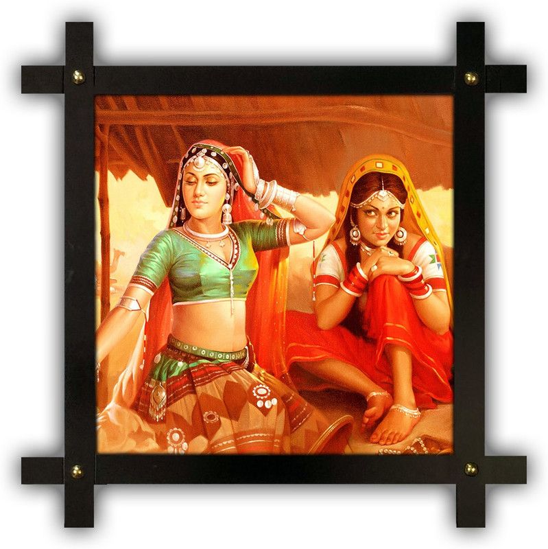 Poster N Frames Cross Wooden Frame Hand-Crafted with photo of Rajasthani Art 17456-12x12-crossframe Digital Reprint 16.5 inch x 16.5 inch Painting  (With Frame)