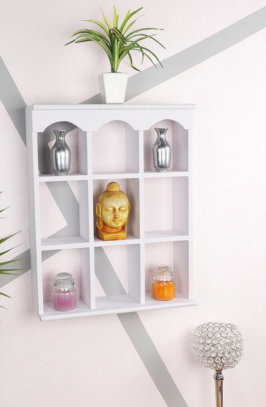 Wooden Wall Shelf For Home Decor MDF (Medium Density Fiber) Wall Shelf (Number of Shelves - 9, White) MDF (Medium Density Fiber) Wall Shelf  (Number of Shelves - 9, White)