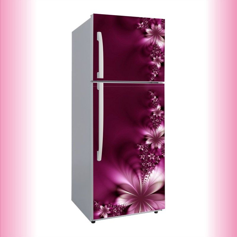 Khatwal Enterprises 160 cm decorative violet flower leaves vinyl Fridge cover wallpaper poster adhesive vinyl sticker fridge wrap decorative sticker (pvc vinyl covering area 60cm X 160cm ) Self Adhesive Sticker  (Pack of 1)