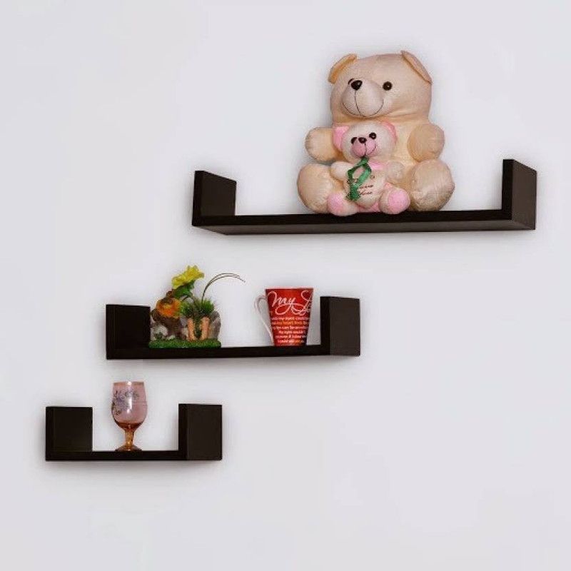 ANB Enterprises wall shelf U rack shelves MDF Wall hanging , floating , mounted , decorative Home For :- living room and bedroom & office set off -3 MDF (Medium Density Fiber) Wall Shelf  (Number of Shelves - 3, Brown)