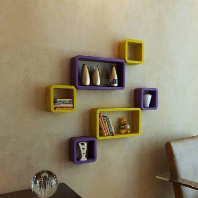 ANB Enterprises Wall shelf Cube shelves MDF Wall hanging mounted floating wall decorative item living room bedroom MDF (Medium Density Fiber) Wall Shelf  (Number of Shelves - 6, Yellow, Purple)
