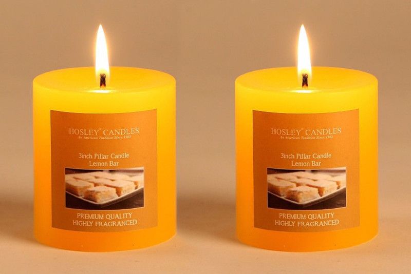 Hosley Set of 2 Lemon Bar 3Inchs Pillar Candles Candle  (Yellow, Pack of 2)