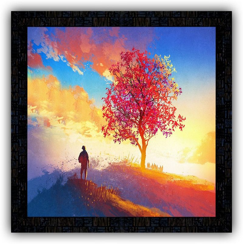 Poster N Frames framed poster of Hand Painted landscape scenery-18050 Digital Reprint 14 inch x 14 inch Painting  (With Frame)