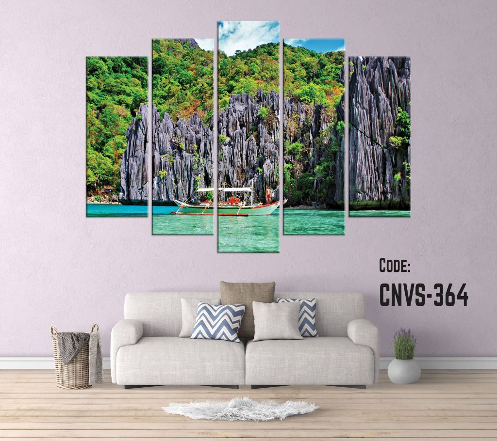 CNVS-364 Green Mountain Boat Wall Canvas Art Prints 78 inch x 48 inch