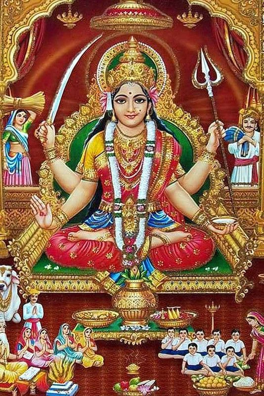 Goddess Santoshi Maa Religious Waterproof Vinyl Sticker Poster || (24 inch X 36 inch) btcan2987-3 Fine Art Print  (36 inch X 24 inch, Rolled)