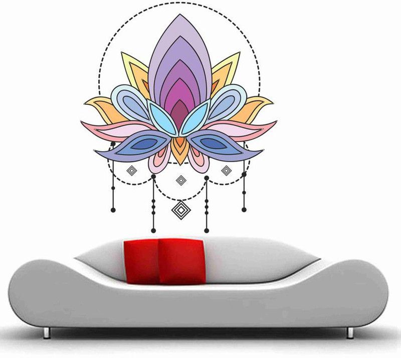 Decor hubb 50 cm Beautiful Colorful Lotus wall sticker 50 CM X 60 CM Self Adhesive Sticker  (Pack of 1)