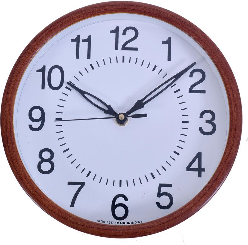 Analog Wall Clock  (White, Brown, With Glass)