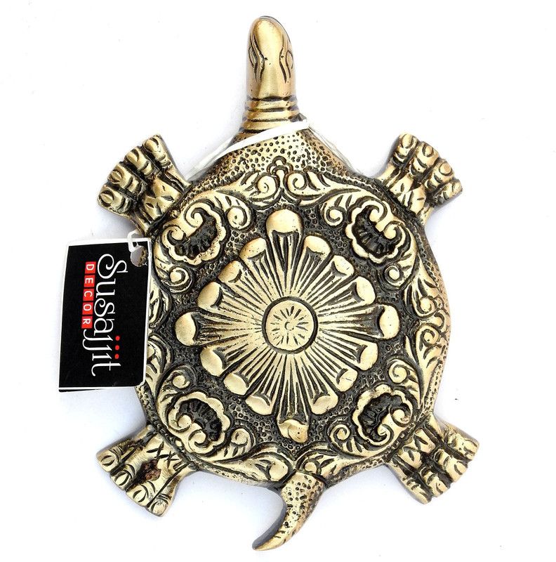 SUSAJJIT DECOR Decorative and Carved Brass Made Fengsui Tortoise Statue Table and Home Decor Decorative Showpiece - 14 cm  (Brass, Brown)