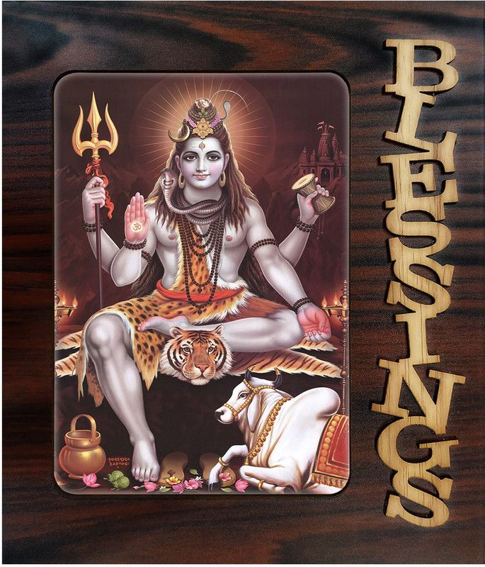 Poster N Frames Decorative Blessings Hand Crafted Wooden table with photo of Shankar 20005 Digital Reprint 7.75 inch x 9 inch Painting  (With Frame)