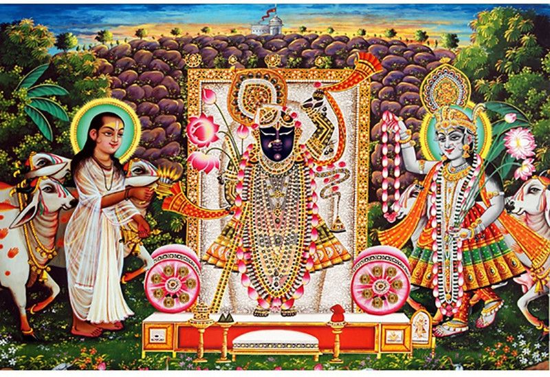 Poster N frame shrinathji yamunaji mahaprabhuji UV Textured Decorative Art Print Premium Quality Wall Poster un framed (Rolled) Paper Print  (12 inch X 18 inch)