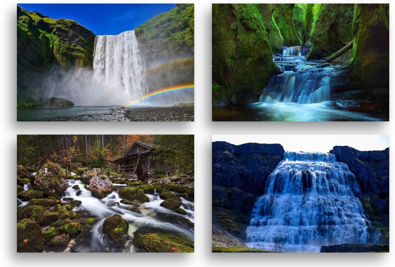 PRINTHUBS 45.72 cm Natural Waterfall Poster For Room Home office Wall Decor (Size 12x18 Inch)D23 Self Adhesive Sticker  (Pack of 4)