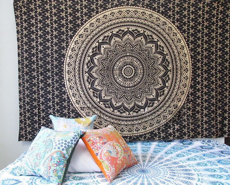 Craft Kala Black Gold Ombre Mandala Flag` Tapestry  (Black, Gold)