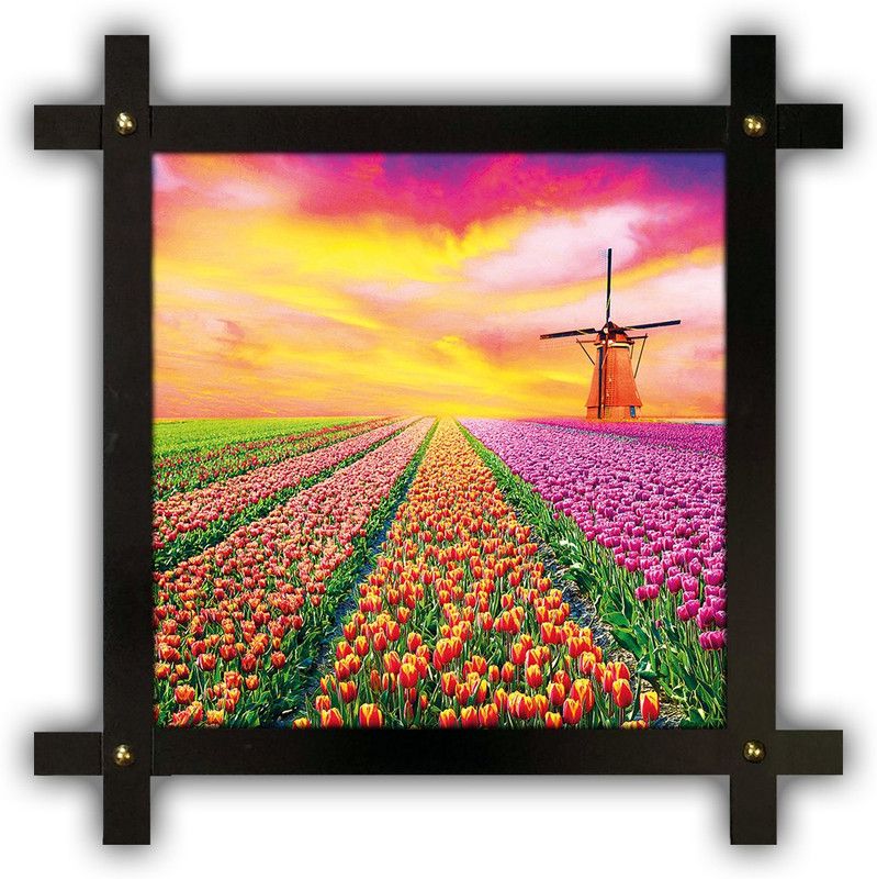 Poster N Frames Cross Wooden Frame Hand-Crafted with photo of Hand Painting Landscape Scenery 26034 Digital Reprint 16.5 inch x 16.5 inch Painting  (With Frame)