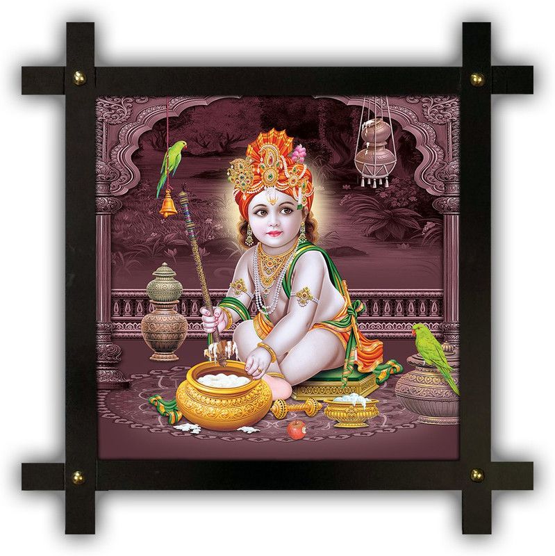 Poster N Frames Cross Wooden Frame Hand-Crafted with photo of Baby Krishna 20756-12x12-corssframe.jpg Digital Reprint 16.5 inch x 16.5 inch Painting  (With Frame)