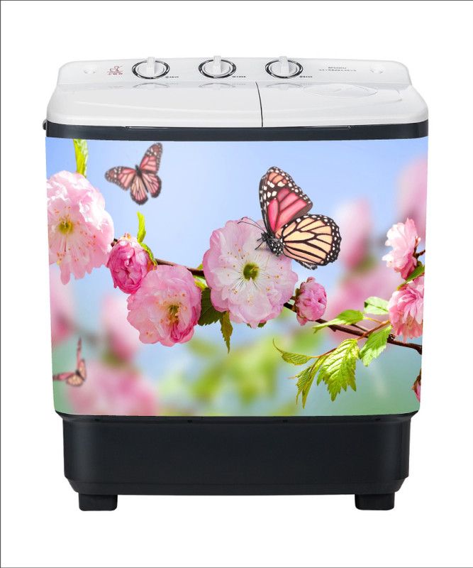 Khatwal Enterprises 60 cm natural abstract pink flower butterfly washing machine sticker Self Adhesive Sticker  (Pack of 1)