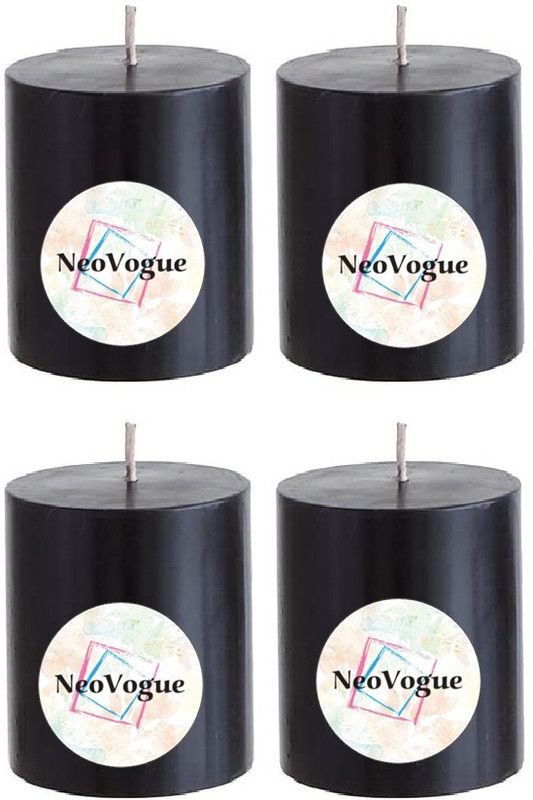 NeoVogue 3 X 2 Inch Scented Pillar Candles For Home Décor-Black-Premium Oud Candle  (Black, Pack of 4)