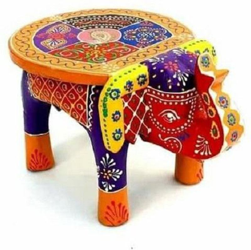 METALCRAFTS Wooden side table / Stool, mango wood, hand painted, Elephant shape, Rajasthani art, Ht. 8". 20 cm Decorative Showpiece - 20 cm  (Wood, Multicolor)