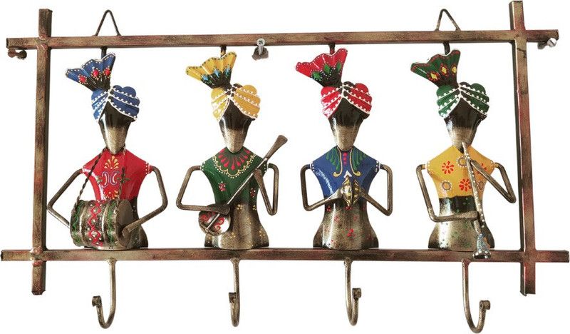 tukkucollection Antique musician key holder Iron Key Holder  (4 Hooks, Multicolor)