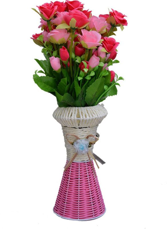 SKY TRENDS Artificial Flowers with Flower Pot | Flower vase for Home Decoration | Flower Pot with Artificial Flowers-036 Plastic Vase  (13.5 inch, Multicolor)