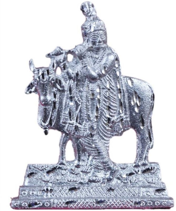 jy Cow Kishana God Idol Decorative Showpiece - 10 cm  (Aluminium, Silver)