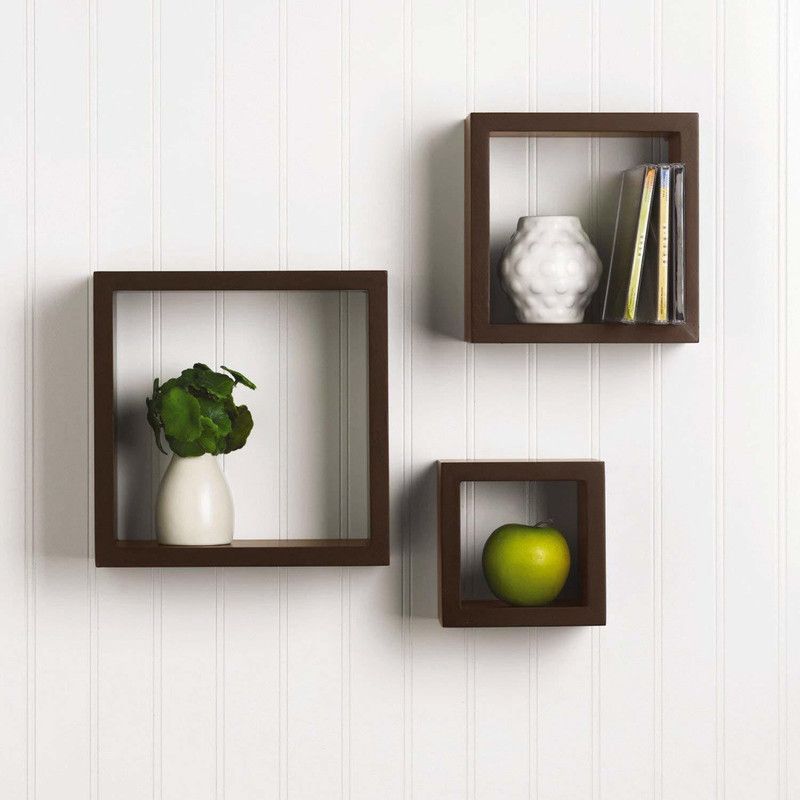 Umar Enterprises Wall shelf for living room shelves square shape shelves wall hanging , mounted , floating wall decorative Antique shelves MDF set of 3 MDF (Medium Density Fiber) Wall Shelf  (Number of Shelves - 3, Brown)