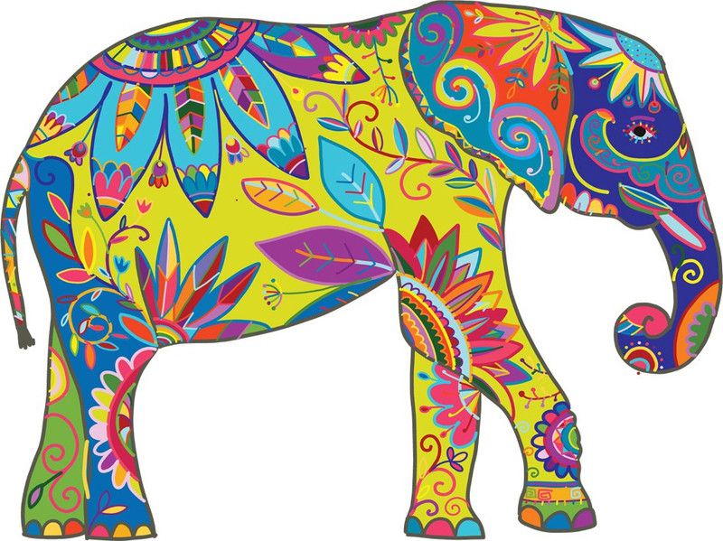 god & god's 61 cm Colorfull Elephant 536 Self Adhesive Sticker  (Pack of 1)