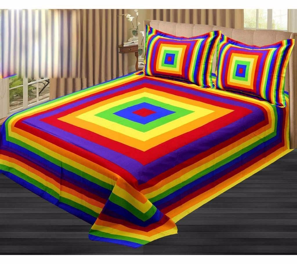 3 Pcs Double Cotton Bed Sheet With Multicoolor