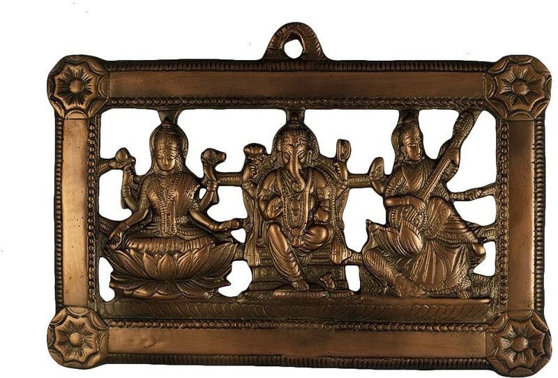 numeroastro Handcrafted Wall Hanging Shri Laxmi,Ganesh & Saraswati Ji Idol Decorative Showpiece - 25 cm  (Aluminium, Copper)