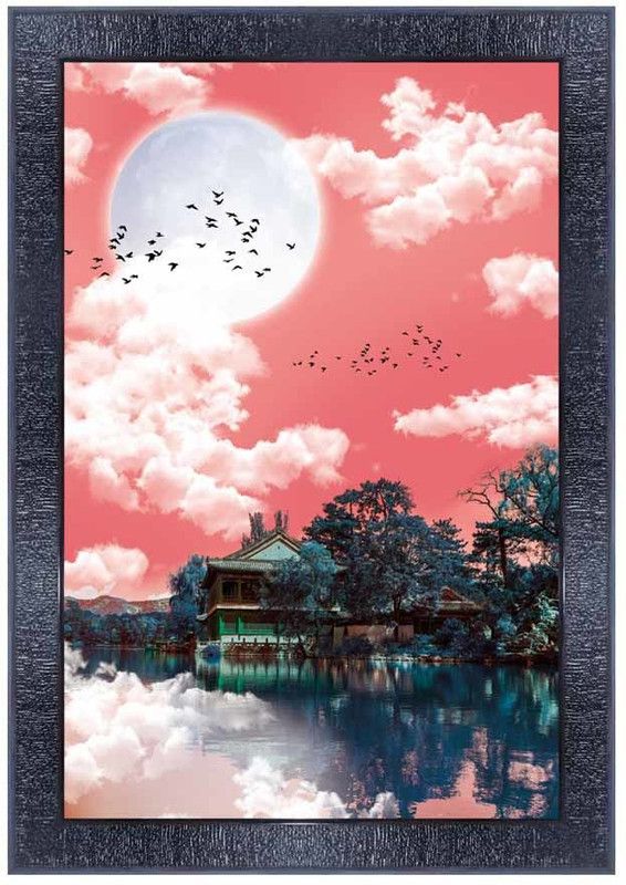 pnf Hand Painted Landscape Scenery Wood Photo Frames with Acrylic Sheet (Glass) 28151 Digital Reprint 14 inch x 10 inch Painting  (With Frame)