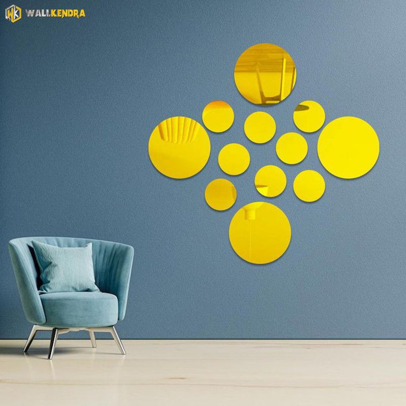 wall kendra 8 cm 8 by 8 circle 3d stickers acrylic material yellow Self Adhesive Sticker  (Pack of 12)