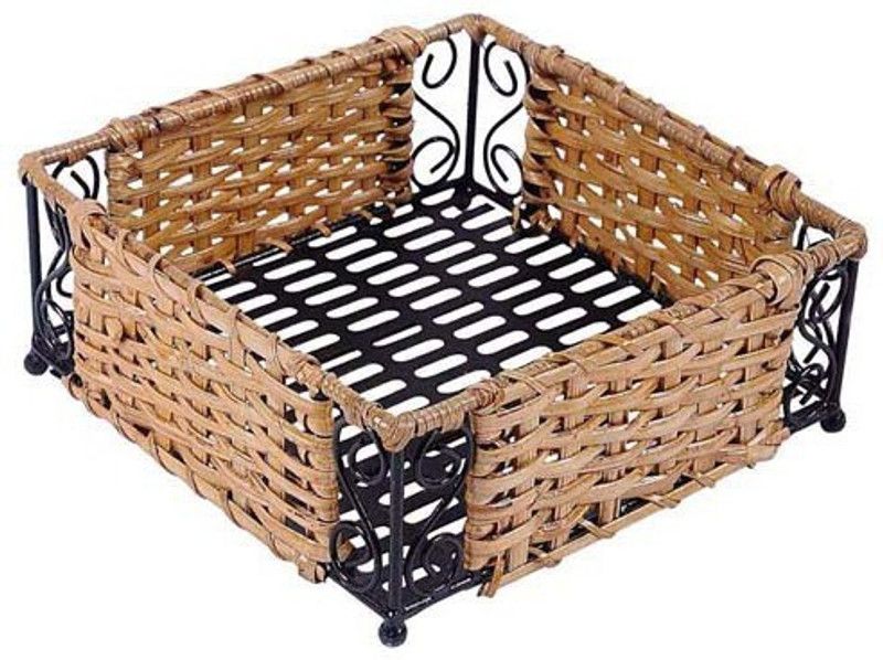 Handikart Cane Basket Tray With Metallic Base For Multiutility Storage Decorative Showpiece - 7.62 cm  (Wood, Multicolor)
