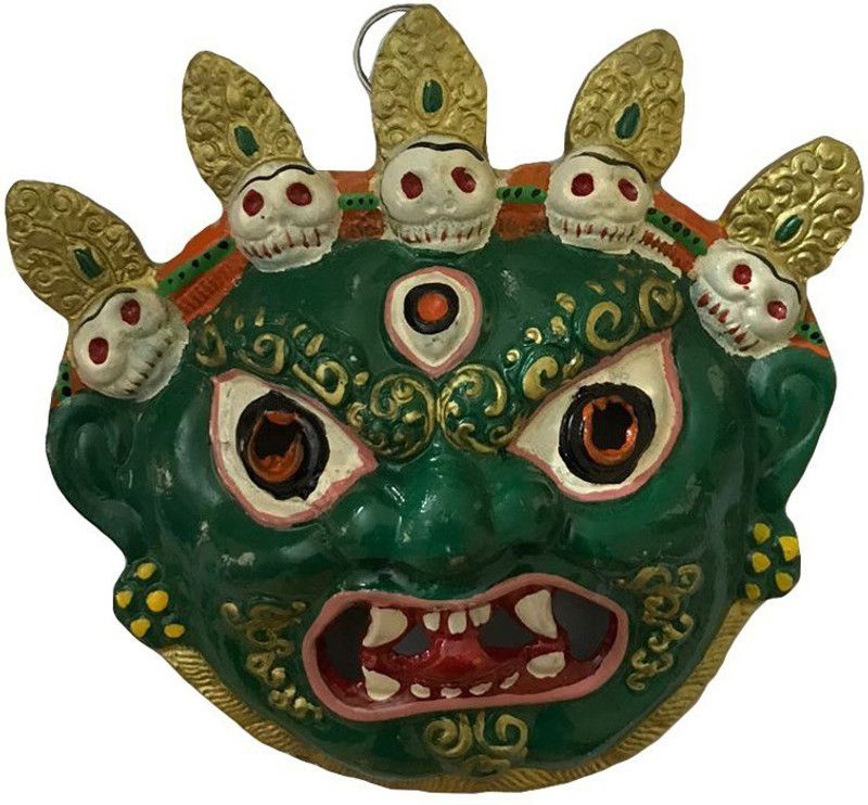 Ryme Green Mahakal Face Mask Nazar Suraksha Kawach Nazar Battu (Evil Eye Protector) for Home/Office Decorative Showpiece - 6.5 cm  (Brass, Multicolor)