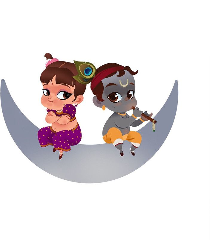 god & god's 40 cm Little Radha Krishna On The Moon 428 Self Adhesive Sticker  (Pack of 1)
