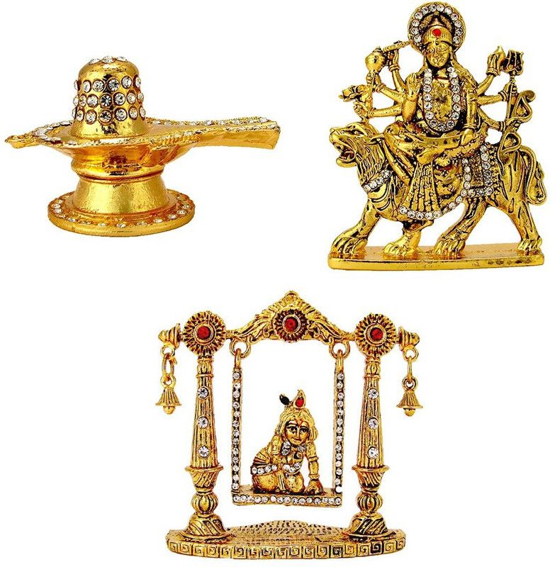 Le Lord Shiva-Shiv Golden Jyotirling-Shivling Mata Durga Maa Vaishno Devi (Oxidised) Krishna (Krishn) Laddu Gopal on Swing Idol / Statue for Home Office Shop Car Dashboard & Gift Decorative Showpiece - 10 cm  (Metal, Multicolor)