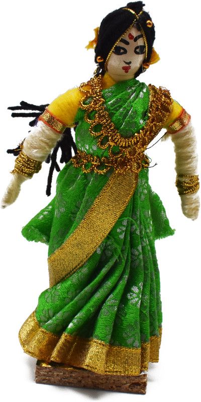 justhandmade Woolen Traditional Women|Girl Doll |Golu Bommai Decorative Showpiece - 15 cm  (Wood, Gold)