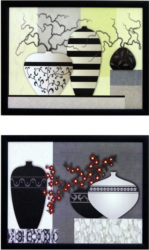 eCraftIndia Pastel 10 inch x 13 inch Painting  (With Frame, Pack of 2)
