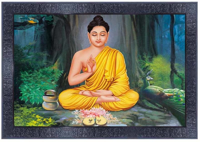 pnf Buddha Wood Photo Frames with Acrylic Sheet (Glass)26105 Digital Reprint 10 inch x 14 inch Painting  (With Frame)