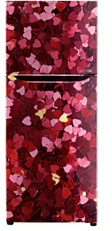 Advait Designs 60 cm Advait Designs red loveing hearts colourfull hearts wallpaper poster Adhesive Vinyl sticker Fridge wrap sticker (pvc vinyl covering area 60cm X 160cm ) Self Adhesive Sticker  (Pack of 1)
