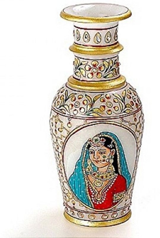 Pooja Creation Stoneware Vase  (12 inch, White)
