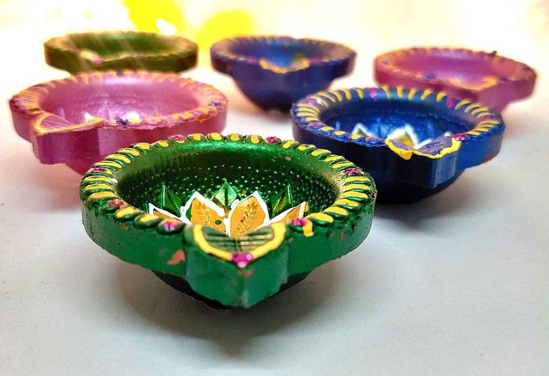 Gritfox Terracotta Table Diya Set  (Height: 1 inch)