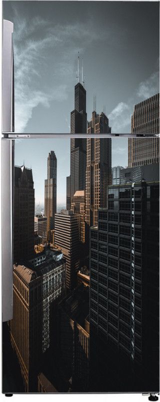 Decor studio 160 cm Decorative moody dark city buildings wallpaper sticker for fridge décor Self Adhesive Sticker  (Pack of 1)