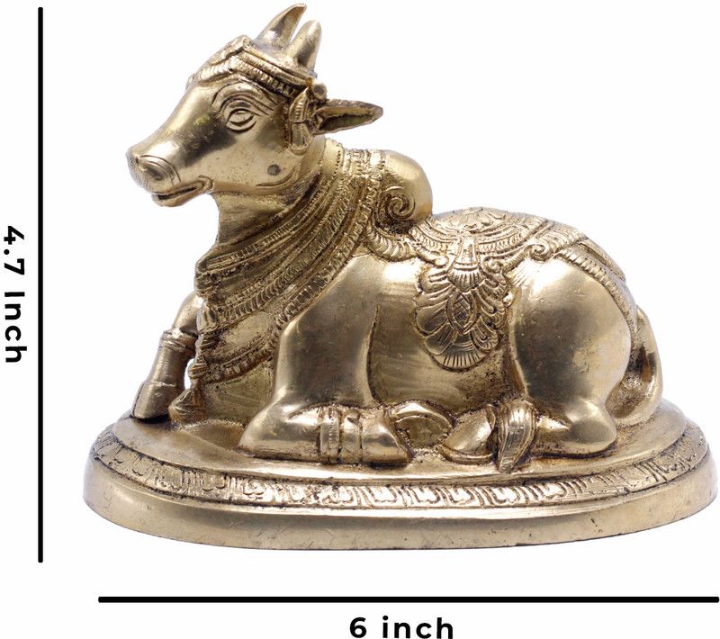 StatueStudio Nandi Statue Temple Decor Nandi Bell Standing Nandi Idol for Vastu & Home Décor Decorative Showpiece - 11.938 cm  (Brass, Gold)