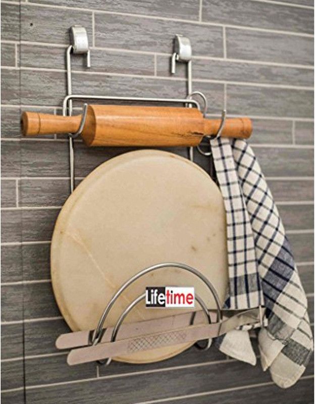 Lifetime Chakla Belan & Chimta Stand with Tong Holder Stainless Steel Wall Shelf  (Number of Shelves - 2, Steel)
