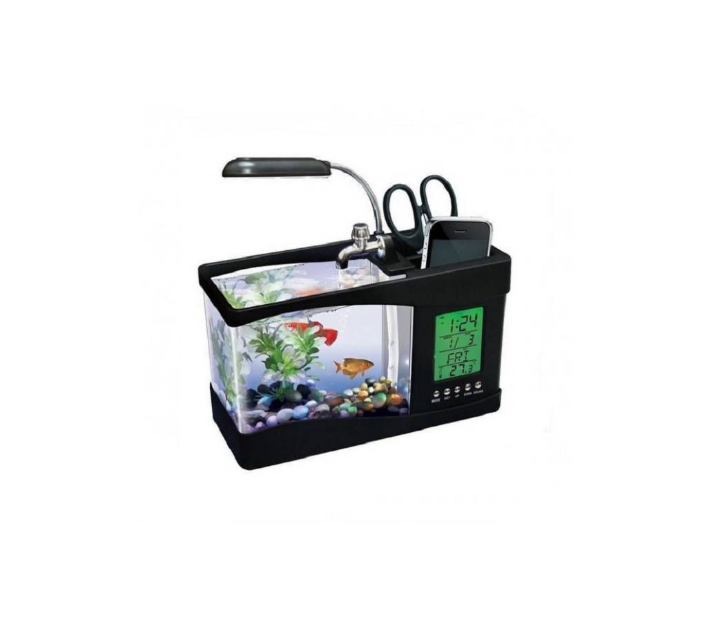 USB Desktop LCD Clock with Aquarium - Black
